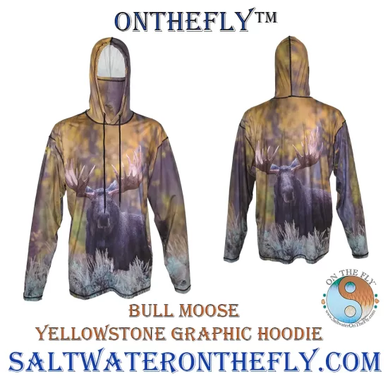 Yellowstone Park Bull Moose Wildlife Graphic Hoodie Moose wander through the back country of the park.