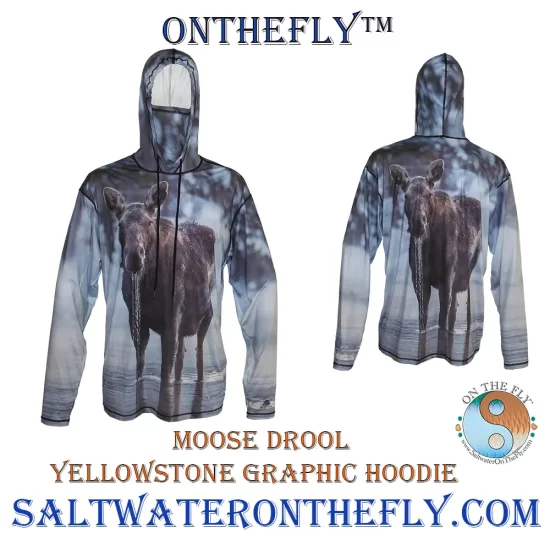 Moose Yellowstone Park Drooling Moose Wildlife Graphic Hoodie UPF-50 sun protection for hiking the trails in Yellowstone National Park.