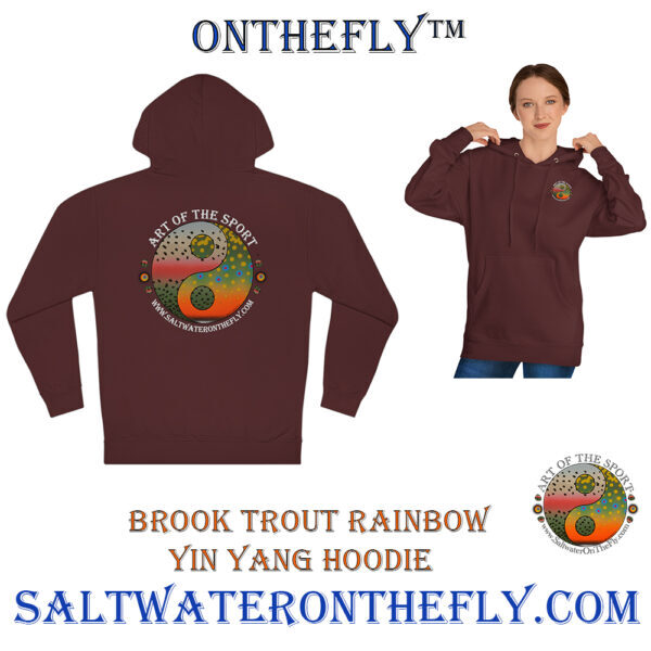 Brook trout rainbow yin yang hoodie maroon