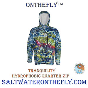 Surf Fly Fishing New England for Striped Bass in a Tranquility Hydrophobic fishing hoodies