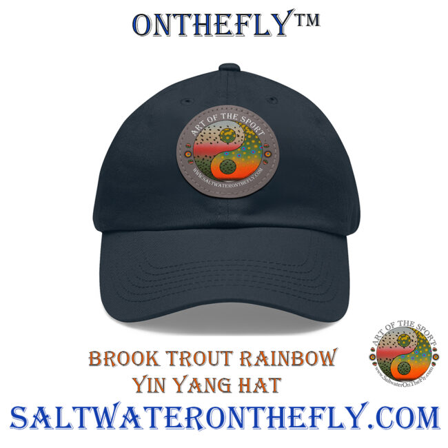 Brook Trout Rainbow Yin Yang Hat with Grey Leather Patch Beautiful full color design on a leather patch