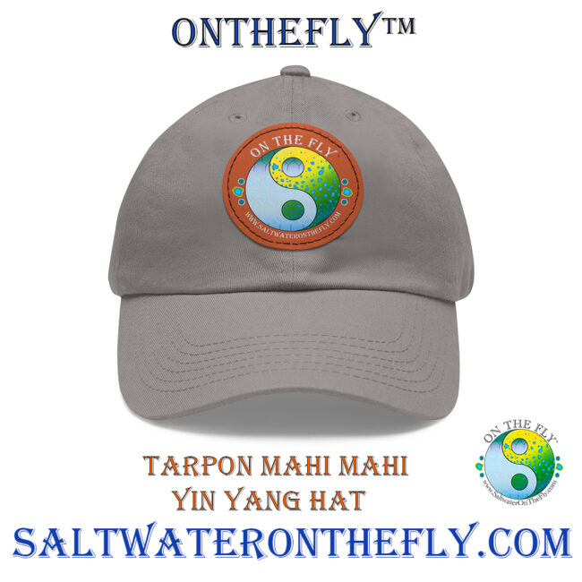 Tarpon Dorado Yin Yang On the Fly Design on grey hat brown leather patch Saltwater on the Fly