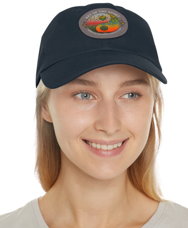 Brook Trout Rainbow Yin Yang Hat with Grey Leather front on model