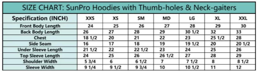 Sizing chart Salmon Fly Graphic Hoodie outdoor apparel 