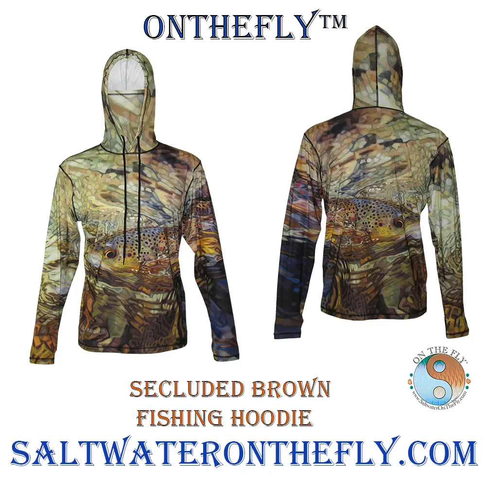 Brown Trout Hiding graphic hoodie for fly fishing montana