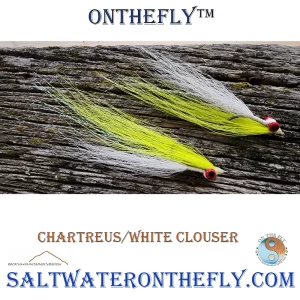 Chartreuse White Clouser Minnow the ultimate predator fly pattern for fresh and saltwater fly fishing. Trout, Bass, Pike, Snook, great predator species fly