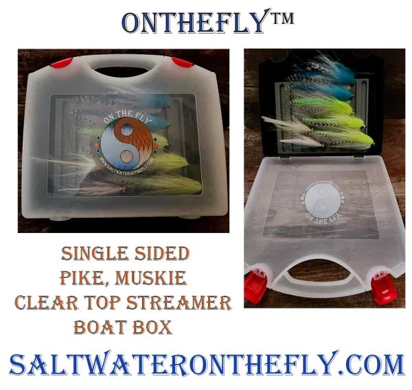 Self healing American made silicone inserts in Saltwater Streamer Fly Box, enclosed by a quality Germany box.  Saltwater on the Fly Single sided with a clear top