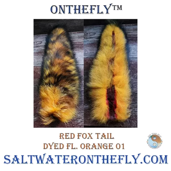 Red Fox Tail Dyed Fluorescent Orange fly tying material Saltwater on the Fly