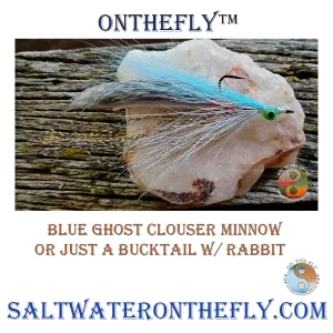 Blue Ghost Clouser Minnow  Or Just a Bucktail with Rabbit One of my favorite all around patterns. Trout to Striper and predatory species in between. 