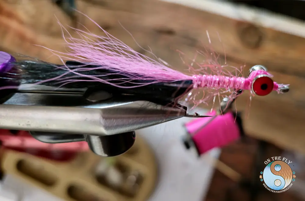 Hot Pink Clouser Minnow, Body with Semperfli Hot Pink Ice Straggle