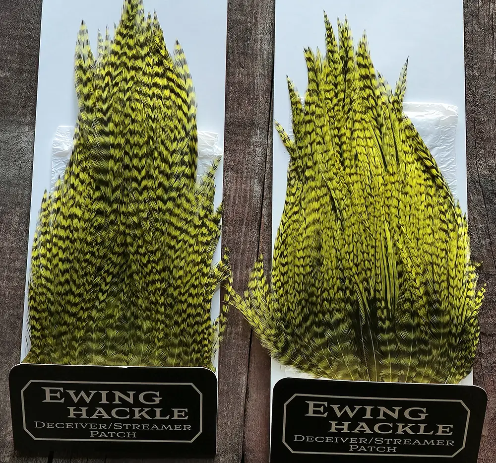 Yellow Chartreuse Grizzly Deceiver Streamer Patch Ewing Fly Tying Hackle, Saltwater on the Fly.