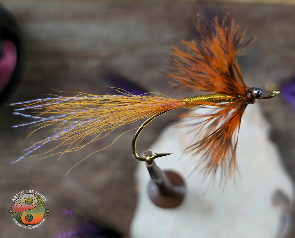 Golden Comet with tail flash and a Grizzly Schlappen Collar, Saltwater on the Fly.