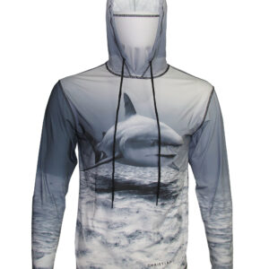 Shark Graphic Hoodie Front, Saltwater on the fly.