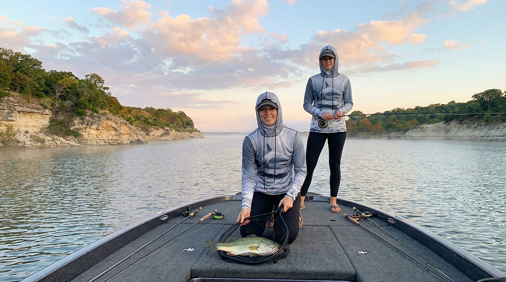 Bass Fly Fishing Lake Whitney, Texas.