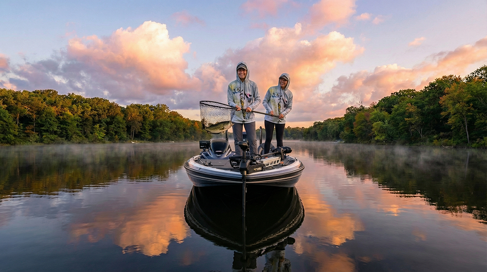 West Okoboji Lake Bass Fly Fishing, bass in the net.