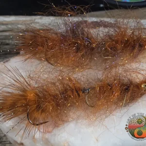 Fl. CoalFire-Crawdad Orange Bush Fur Leech, Saltwater on the fly.