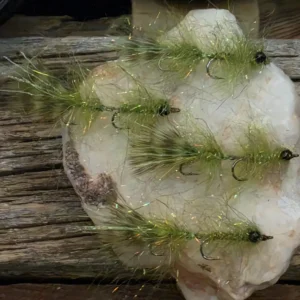 Fl. Sasquatch Bush Fur Leech is a deadly articulated saltwater and freshwater pattern tied with chartreuse Krinkle Flash, Green Chartreuse Ewing Chickabou, and Semperfli threads on Partridge hooks. Built to move, built to eat.