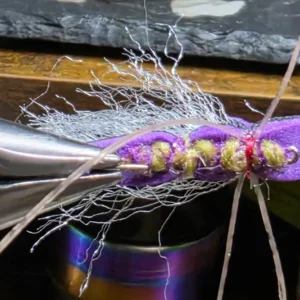 Purple Haze Hopper: black-top, purple-belly foam hopper with Semperfli flash fritz body. A go-to terrestrial pattern for hopper season trout.
