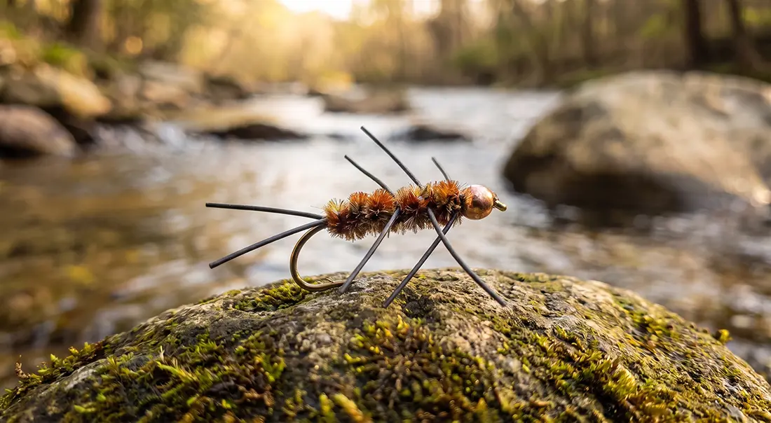 90-year history of the Girdle Bug fly, from Frank McGinnis to Charles Brooks's tying in the round — plus tying steps and high-to-low water tactics.