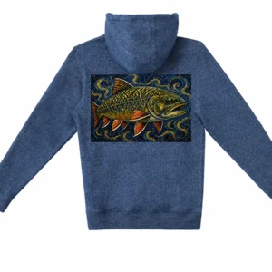 A Van Gogh-inspired brook trout hoodie built for cold mornings and backcountry creeks. Soft fleece, bold art, made for anglers. Shop the Starry Series now, Saltwater on the fly.