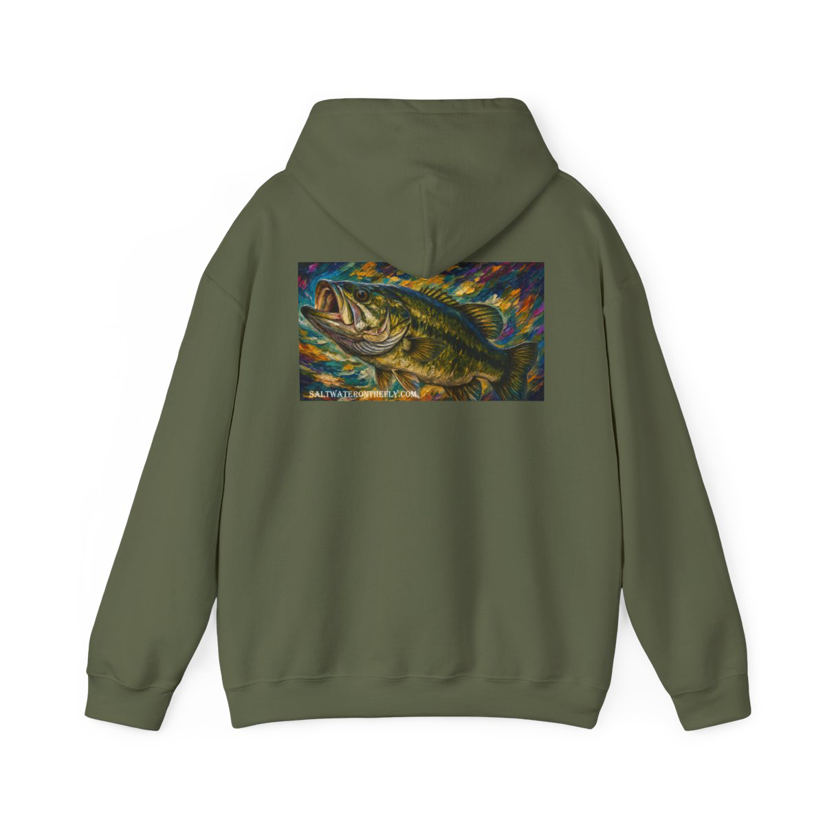 Largemouth Bass Midweight Fishing Hoodie, Saltwater on the Fly.
