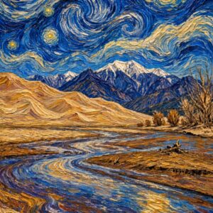 Great Sand Dunes National Park under a starry night sky and the Milky Way, aluminum print