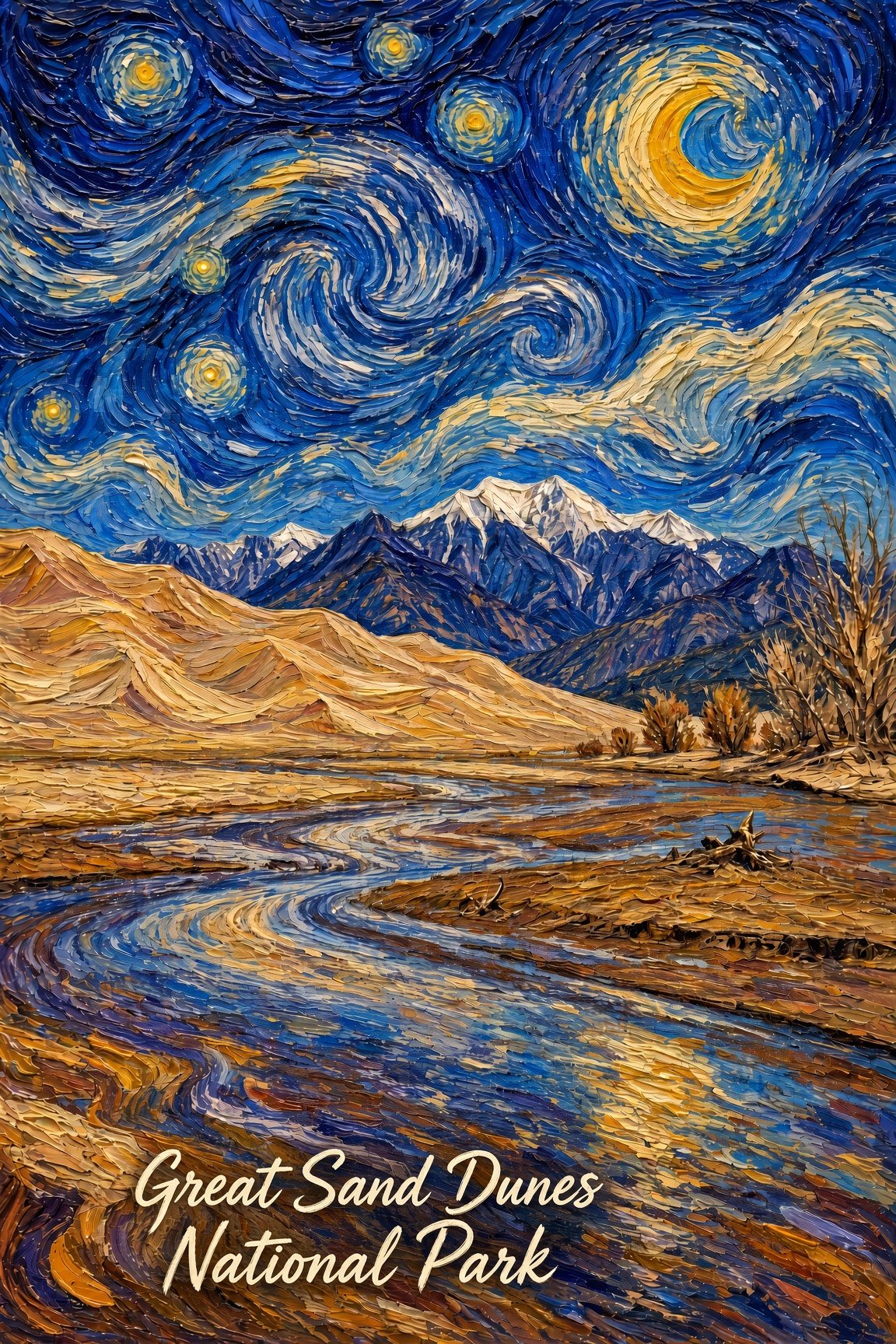 Great Sand Dunes National Park under a starry night sky and the Milky Way, aluminum print