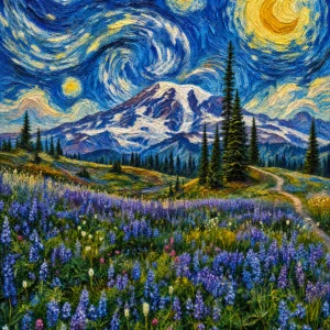 Mount Rainier Original Art, Saltwater on the fly.
